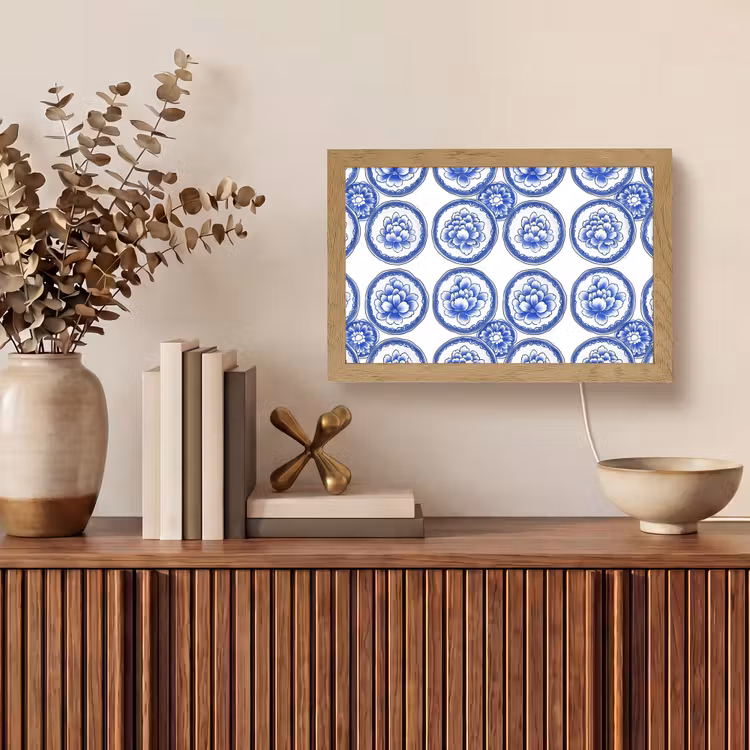 Cirkels - Bloemen - Blauw Light Box met kabel (Tafellamp) klein 924 -sfeer2