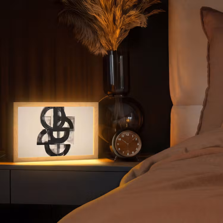 Cirkels - Lijnen - Vormen - Zwart Light Box met kabel (Tafellamp) klein -sfeer1