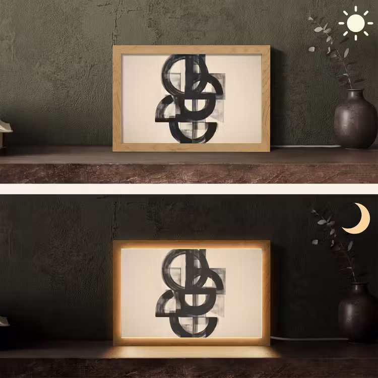 Cirkels - Lijnen - Vormen - Zwart Light Box met kabel (Tafellamp) klein -sfeer3