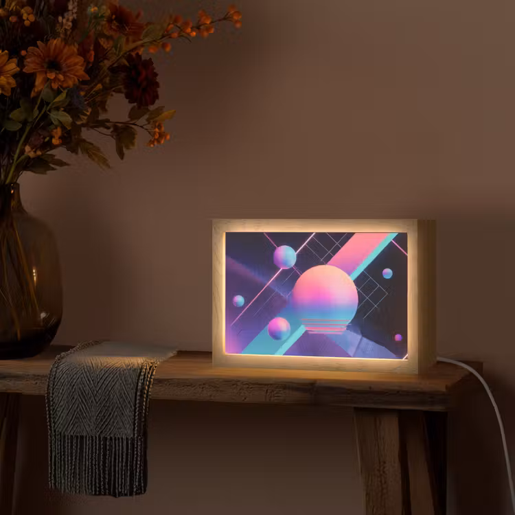 Cirkels - Vlakken - Abstract - Blauw Light Box met kabel (Tafellamp) klein -sfeer4