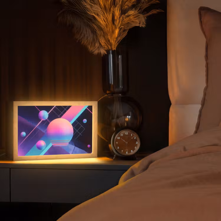 Cirkels - Vlakken - Abstract - Blauw Light Box met kabel (Tafellamp) klein -sfeer1