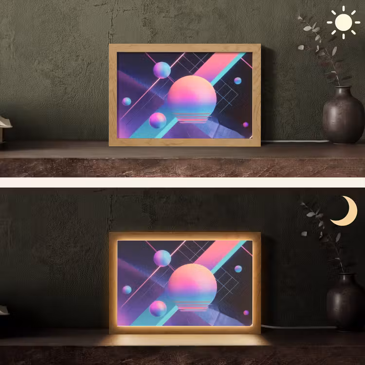 Cirkels - Vlakken - Abstract - Blauw Light Box met kabel (Tafellamp) klein -sfeer3