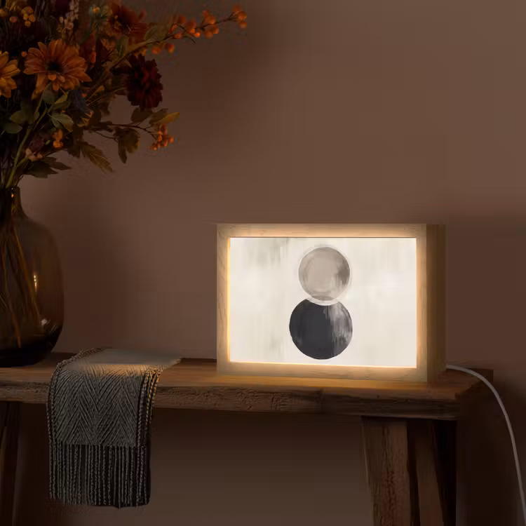Cirkels - Vorm - Beige - Abstract Light Box met kabel (Tafellamp) klein -sfeer4