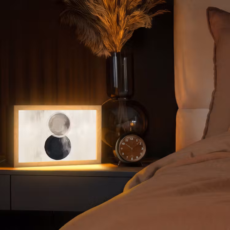 Cirkels - Vorm - Beige - Abstract Light Box met kabel (Tafellamp) klein -sfeer1