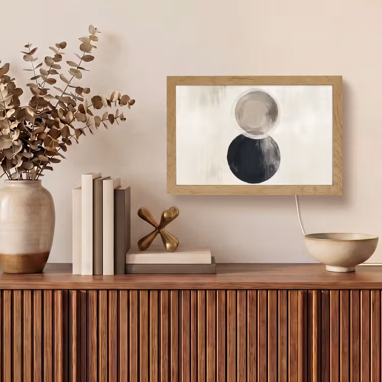 Cirkels - Vorm - Beige - Abstract Light Box met kabel (Tafellamp) klein -sfeer2