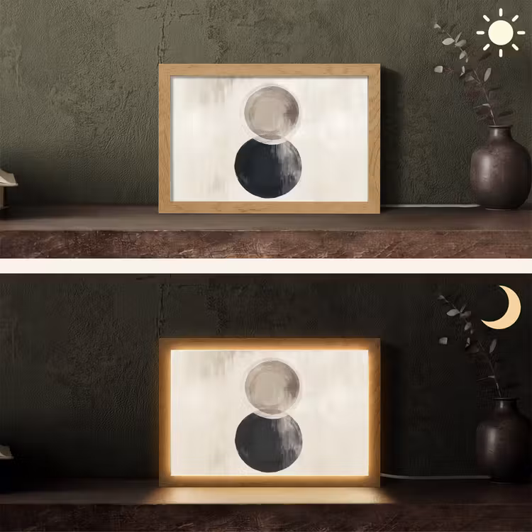 Cirkels - Vorm - Beige - Abstract Light Box met kabel (Tafellamp) klein -sfeer3