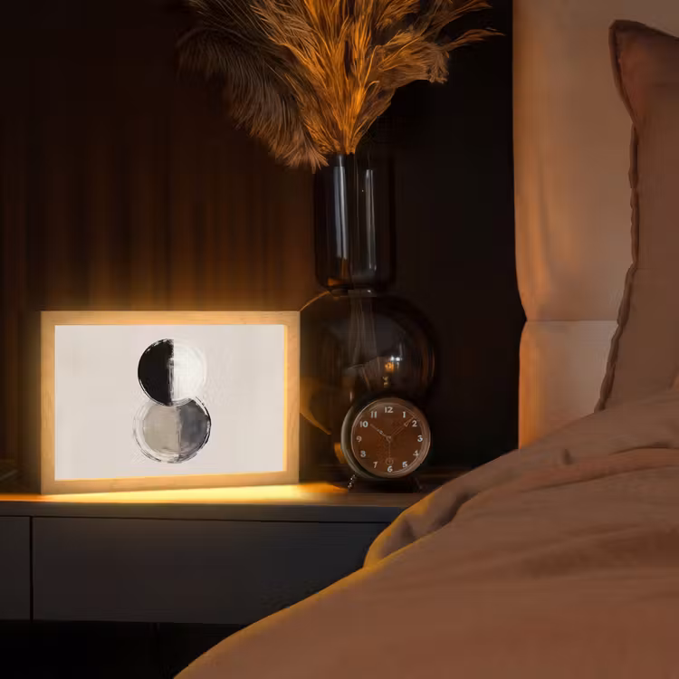 Cirkels - Strepen - Minimalistisch - Zwart Light Box met kabel (Tafellamp) klein -sfeer1
