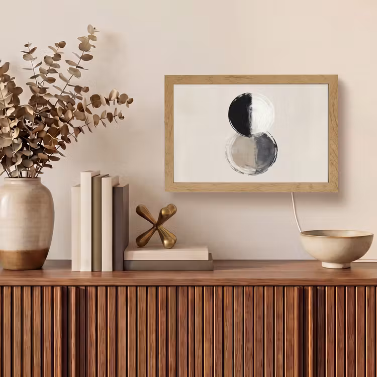 Cirkels - Strepen - Minimalistisch - Zwart Light Box met kabel (Tafellamp) klein -sfeer2