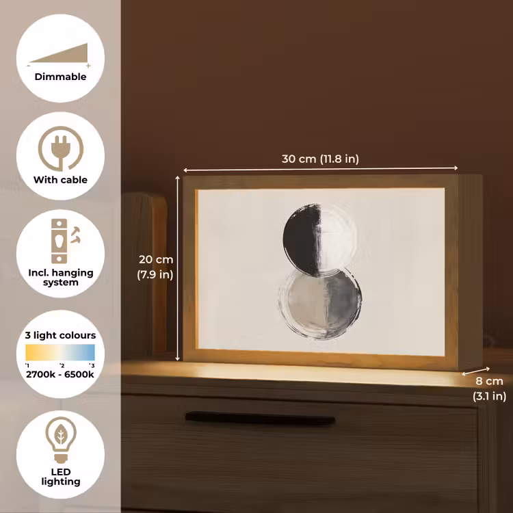 Cirkels - Strepen - Minimalistisch - Zwart Light Box met kabel (Tafellamp) klein -USP_EN