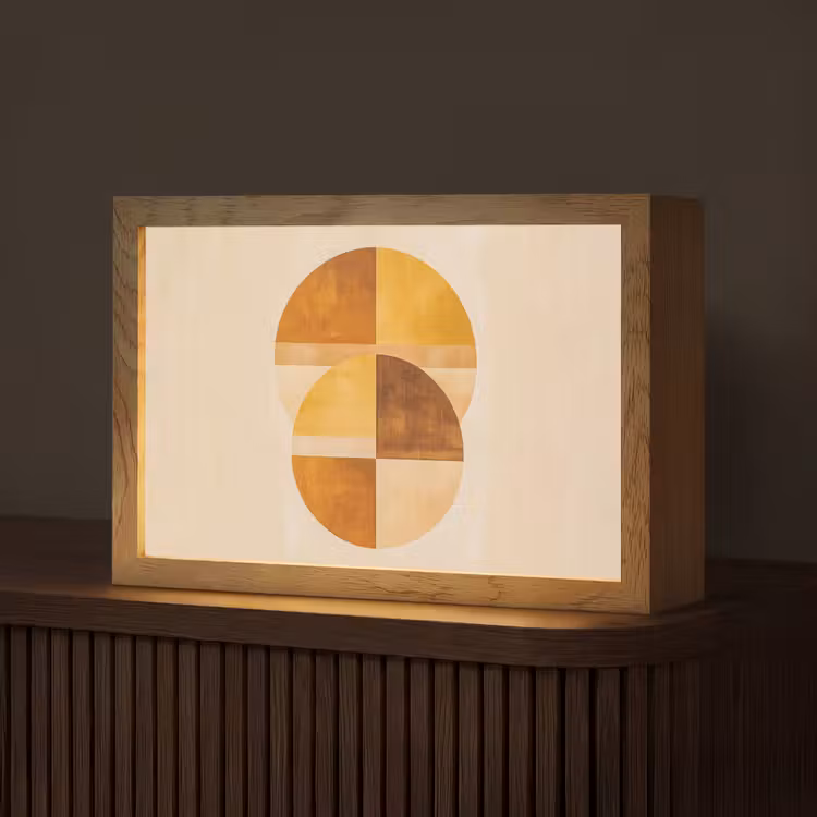 Cirkels - Geel - Minimalistisch Light Box met kabel (Tafellamp) klein -z3d_website