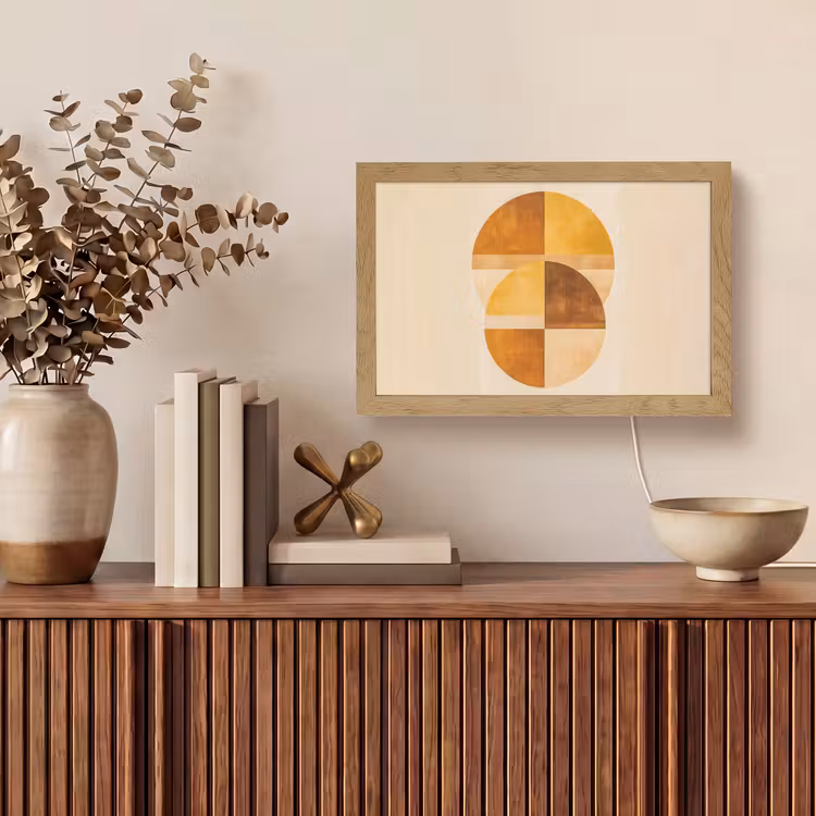 Cirkels - Geel - Minimalistisch Light Box met kabel (Tafellamp) klein -sfeer2