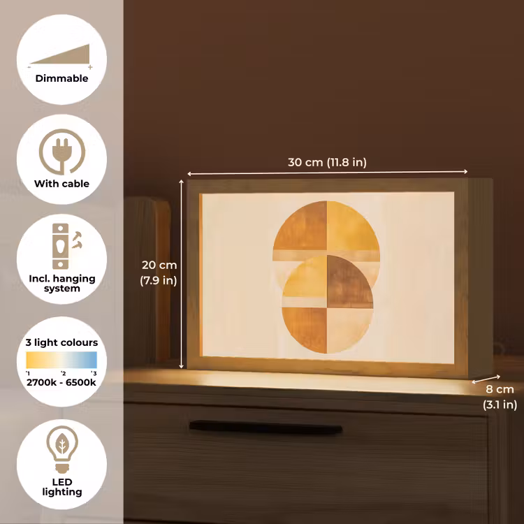 Cirkels - Geel - Minimalistisch Light Box met kabel (Tafellamp) klein -USP_EN