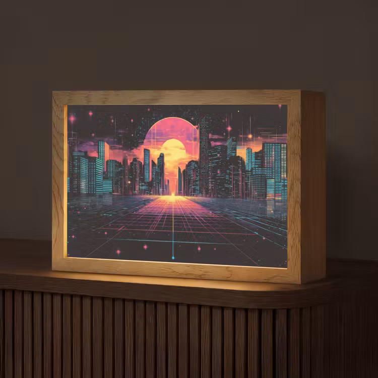 Stad - Gebouwen - Zon - Geel Light Box met kabel (Tafellamp) klein -z3d_website