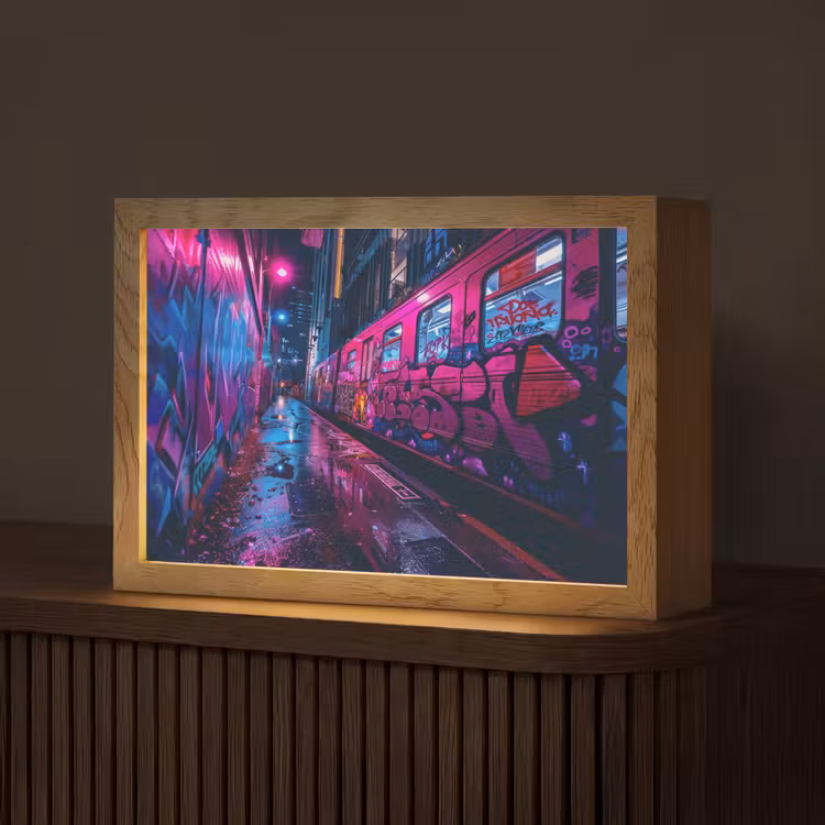 Stad - Neon -  Nacht - Roze - Graffiti Light Box met kabel (Tafellamp) klein -z3d_website