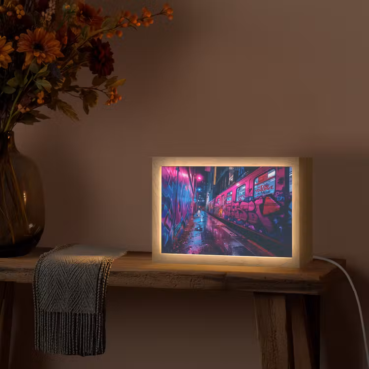 Stad - Neon -  Nacht - Roze - Graffiti Light Box met kabel (Tafellamp) klein -sfeer4