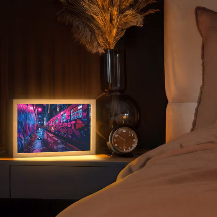Stad - Neon -  Nacht - Roze - Graffiti Light Box met kabel (Tafellamp) klein -sfeer1