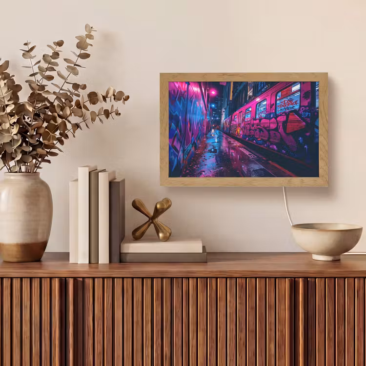 Stad - Neon -  Nacht - Roze - Graffiti Light Box met kabel (Tafellamp) klein -sfeer2