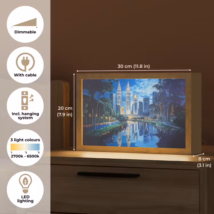 Stad Kuala Lumpur - Skyline - Wolkenkrabbers - Water Light Box met kabel (Tafellamp) klein -USP_EN