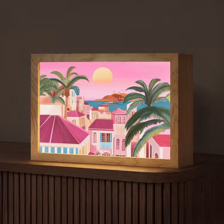 Stad - Roze - Palmbomen Light Box met kabel (Tafellamp) klein -z3d_website