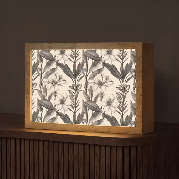 Klassiek - Botanisch - Zwart - Beige Light Box met kabel (Tafellamp) klein 924 -z3d_website
