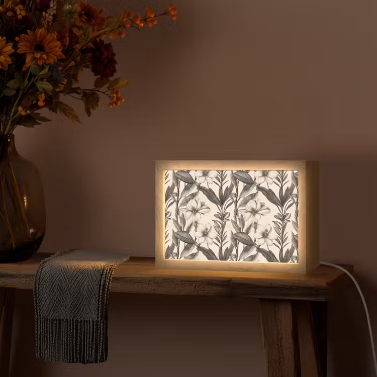 Klassiek - Botanisch - Zwart - Beige Light Box met kabel (Tafellamp) klein 924 -sfeer4