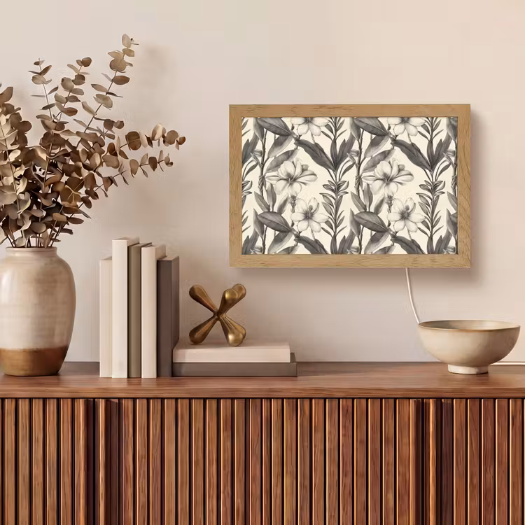 Klassiek - Botanisch - Zwart - Beige Light Box met kabel (Tafellamp) klein 924 -sfeer2