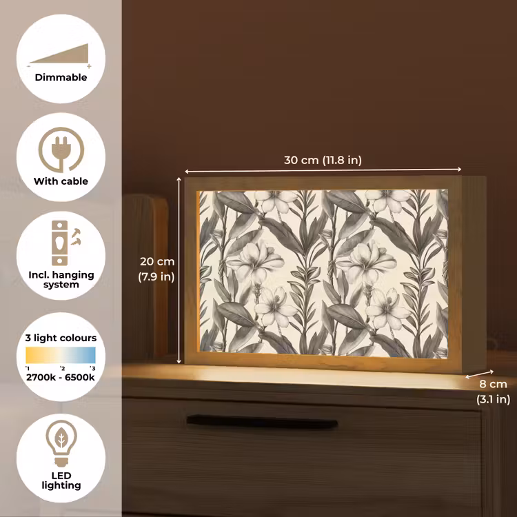 Klassiek - Botanisch - Zwart - Beige Light Box met kabel (Tafellamp) klein 924 -USP_EN