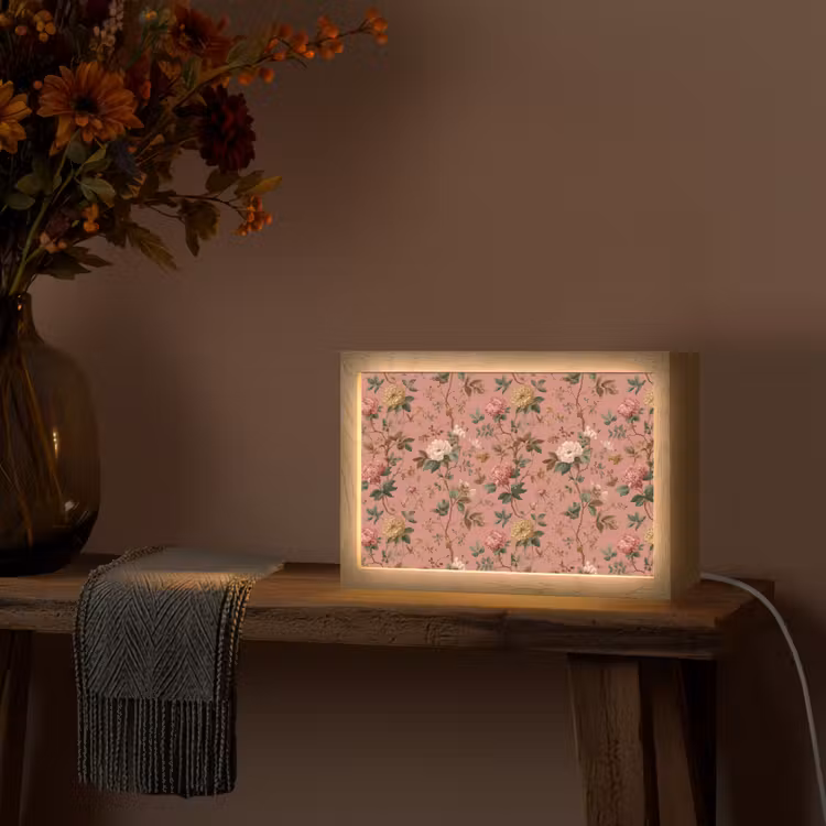 Klassiek - Botanisch - Roze Light Box met kabel (Tafellamp) klein 924 -sfeer4
