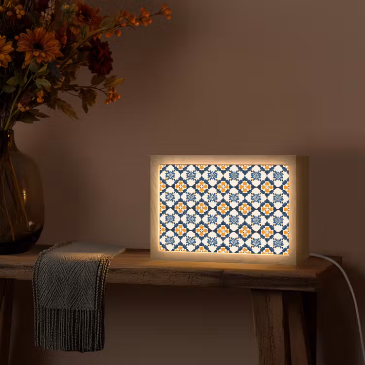 Klassiek - Geometrisch - Blauw Light Box met kabel (Tafellamp) klein 924 -sfeer4
