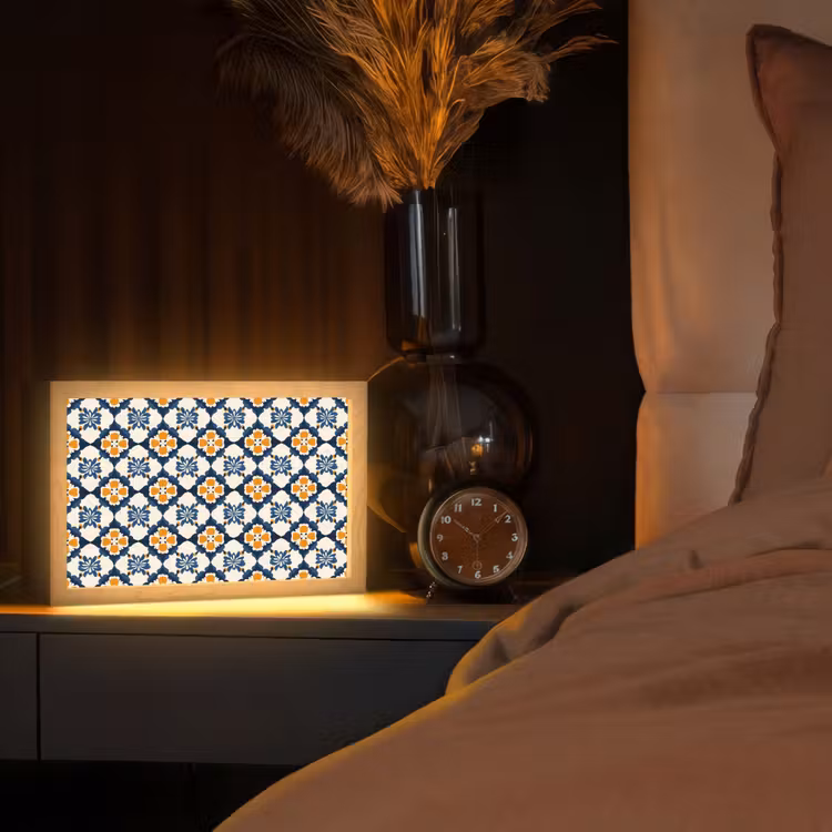 Klassiek - Geometrisch - Blauw Light Box met kabel (Tafellamp) klein 924 -sfeer1