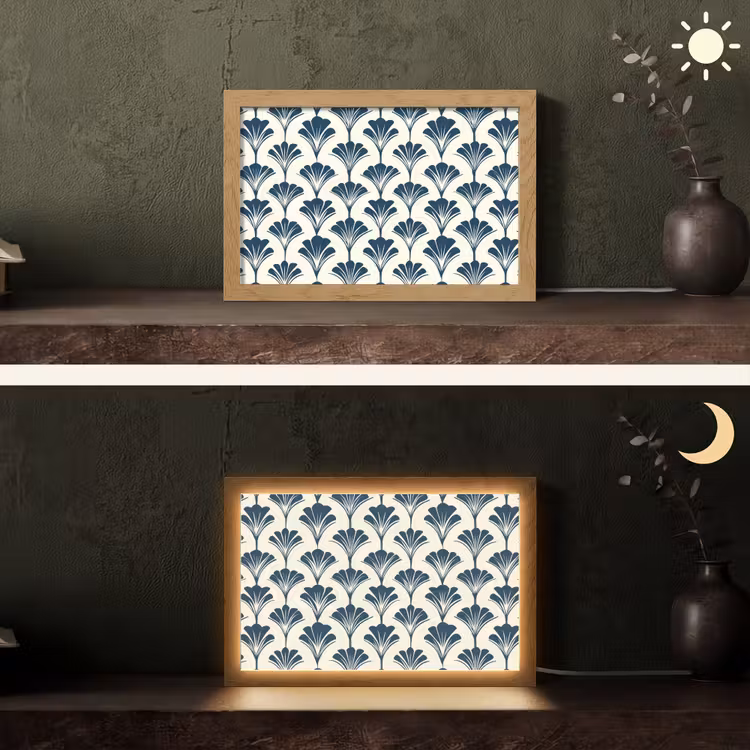 Klassiek - Motief - Blauw Light Box met kabel (Tafellamp) klein 924 -sfeer3