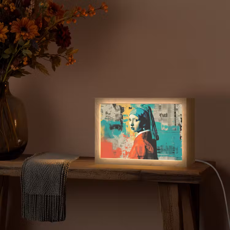 Klassiek - Pareloorbel - Streetartstijl - Kleurrijk Light Box met kabel (Tafellamp) klein -sfeer4