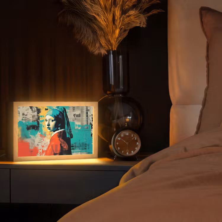 Klassiek - Pareloorbel - Streetartstijl - Kleurrijk Light Box met kabel (Tafellamp) klein -sfeer1