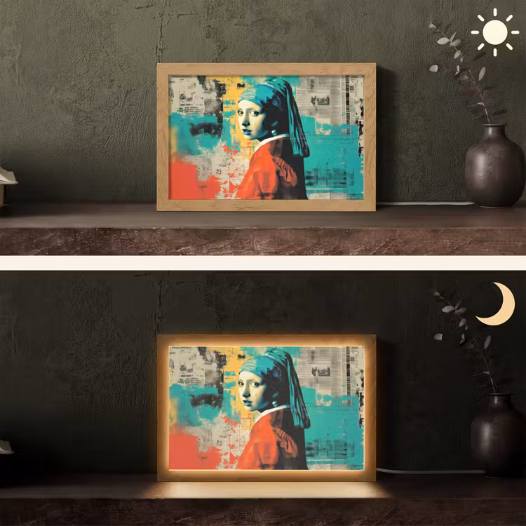 Klassiek - Pareloorbel - Streetartstijl - Kleurrijk Light Box met kabel (Tafellamp) klein -sfeer3