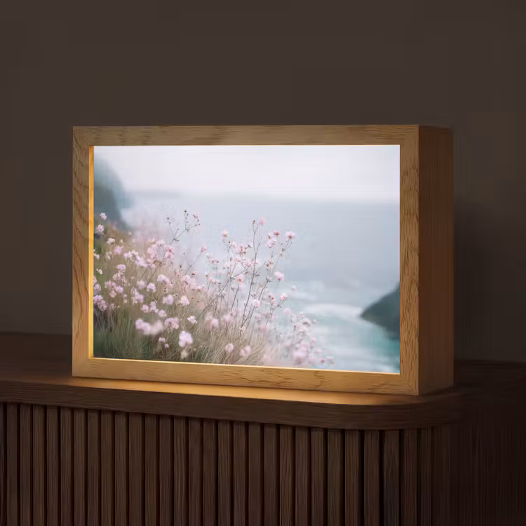 Klif - Bloemen - Zee - Roze Light Box met kabel (Tafellamp) klein -z3d_website