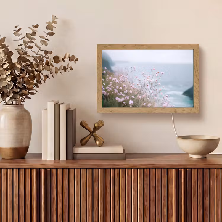 Klif - Bloemen - Zee - Roze Light Box met kabel (Tafellamp) klein -sfeer2