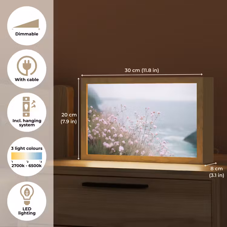 Klif - Bloemen - Zee - Roze Light Box met kabel (Tafellamp) klein -USP_EN
