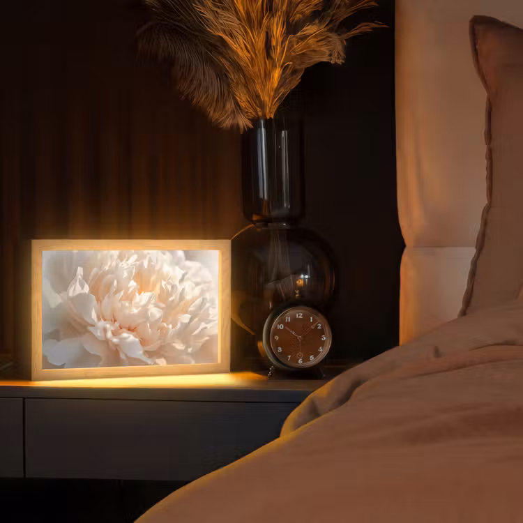 Close up - Pioenroos - Lichtroze Light Box met kabel (Tafellamp) klein -sfeer1