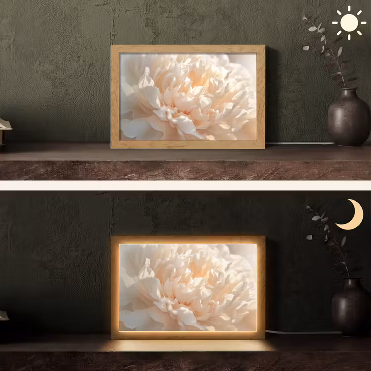 Close up - Pioenroos - Lichtroze Light Box met kabel (Tafellamp) klein -sfeer3