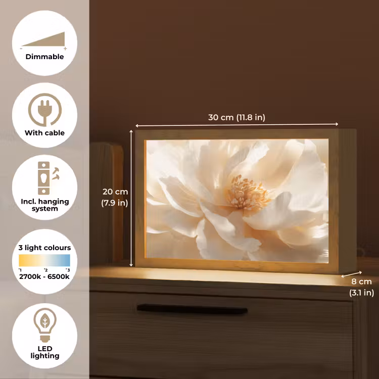 Close up - Pioenroos - Wit Light Box met kabel (Tafellamp) klein -USP_EN