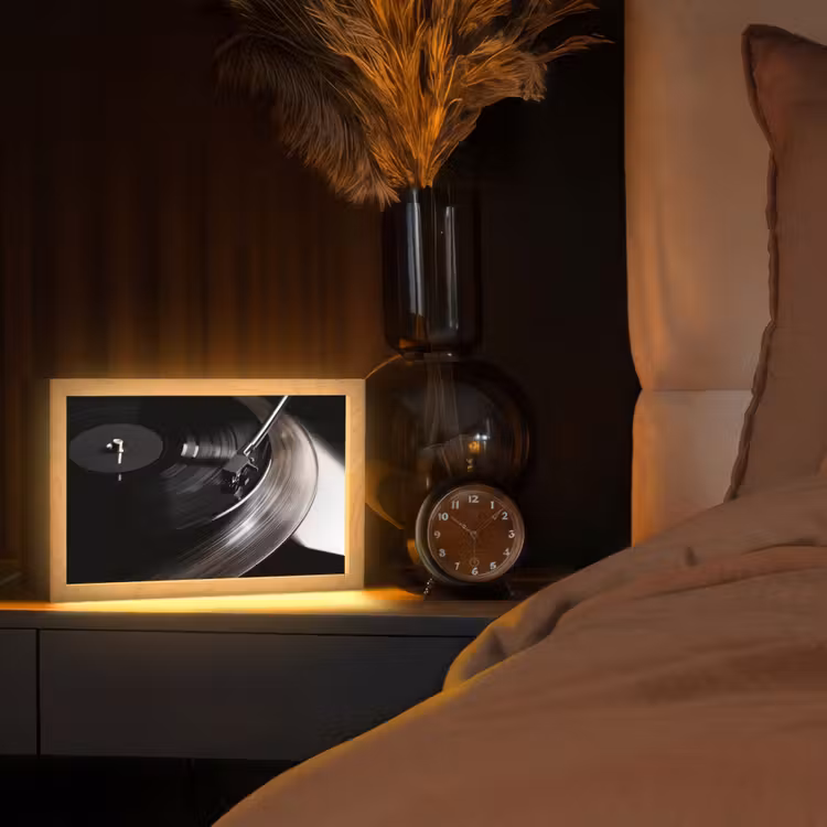 Close-up - Vinylplaat - Platenspeler - Zwart Light Box met kabel (Tafellamp) klein -sfeer1