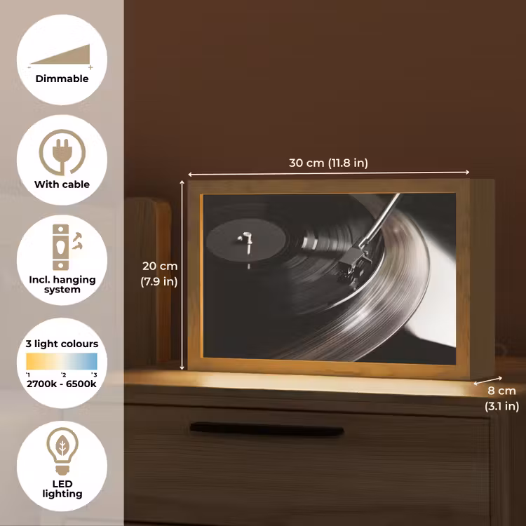 Close-up - Vinylplaat - Platenspeler - Zwart Light Box met kabel (Tafellamp) klein -USP_EN