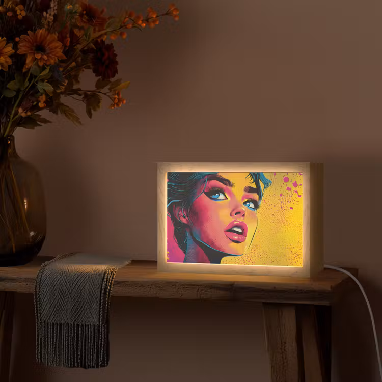Close-up - Vrouwengezicht - Stippen - Geel Light Box met kabel (Tafellamp) klein -sfeer4