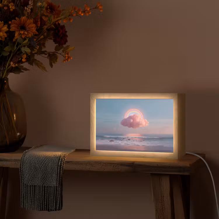 Wolk - Regenboog - Zee Light Box met kabel (Tafellamp) klein -sfeer4