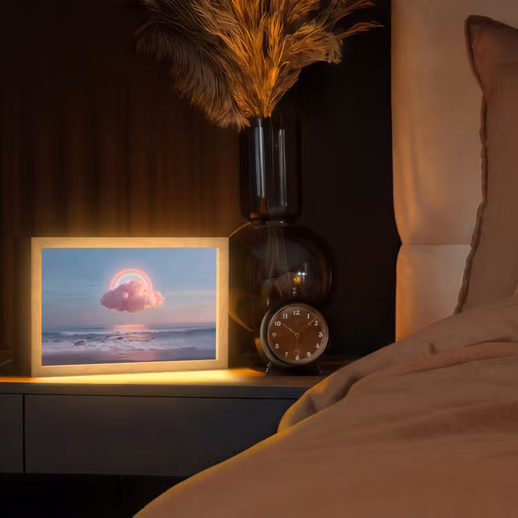 Wolk - Regenboog - Zee Light Box met kabel (Tafellamp) klein -sfeer1
