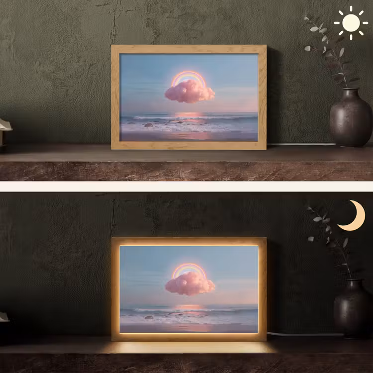 Wolk - Regenboog - Zee Light Box met kabel (Tafellamp) klein -sfeer3
