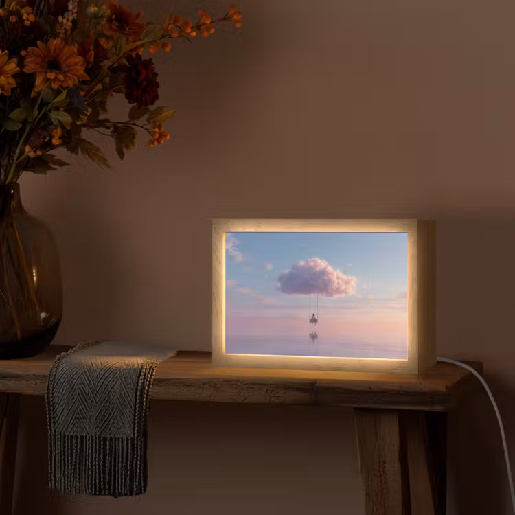 Wolk - Schommel - Kleurrijke lucht Light Box met kabel (Tafellamp) klein -sfeer4