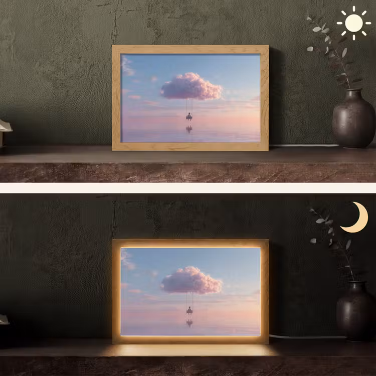 Wolk - Schommel - Kleurrijke lucht Light Box met kabel (Tafellamp) klein -sfeer3