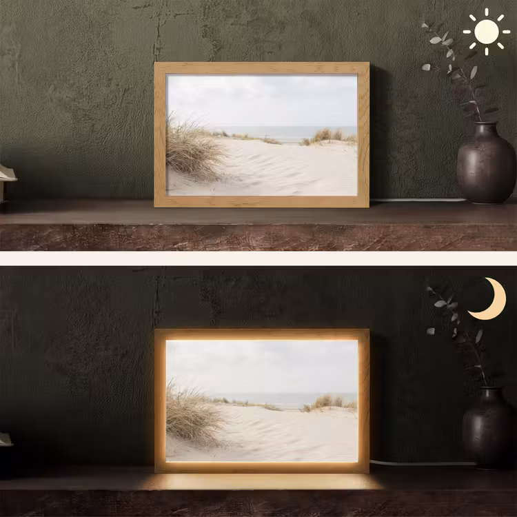 Wolken - Duinlandschap - Zand Light Box met kabel (Tafellamp) klein -sfeer3