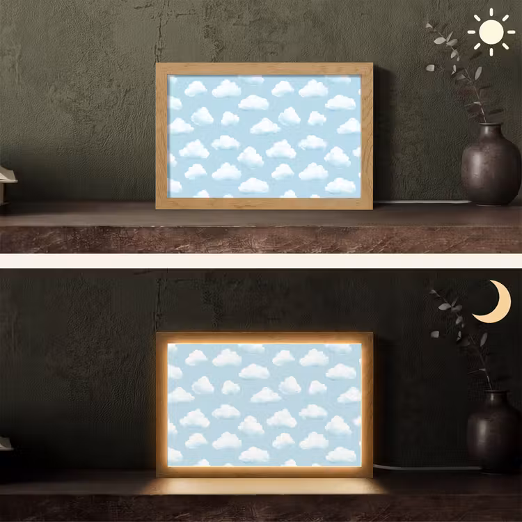 Wolken - Illustratie - Blauw Light Box met kabel (Tafellamp) klein 924 -sfeer3